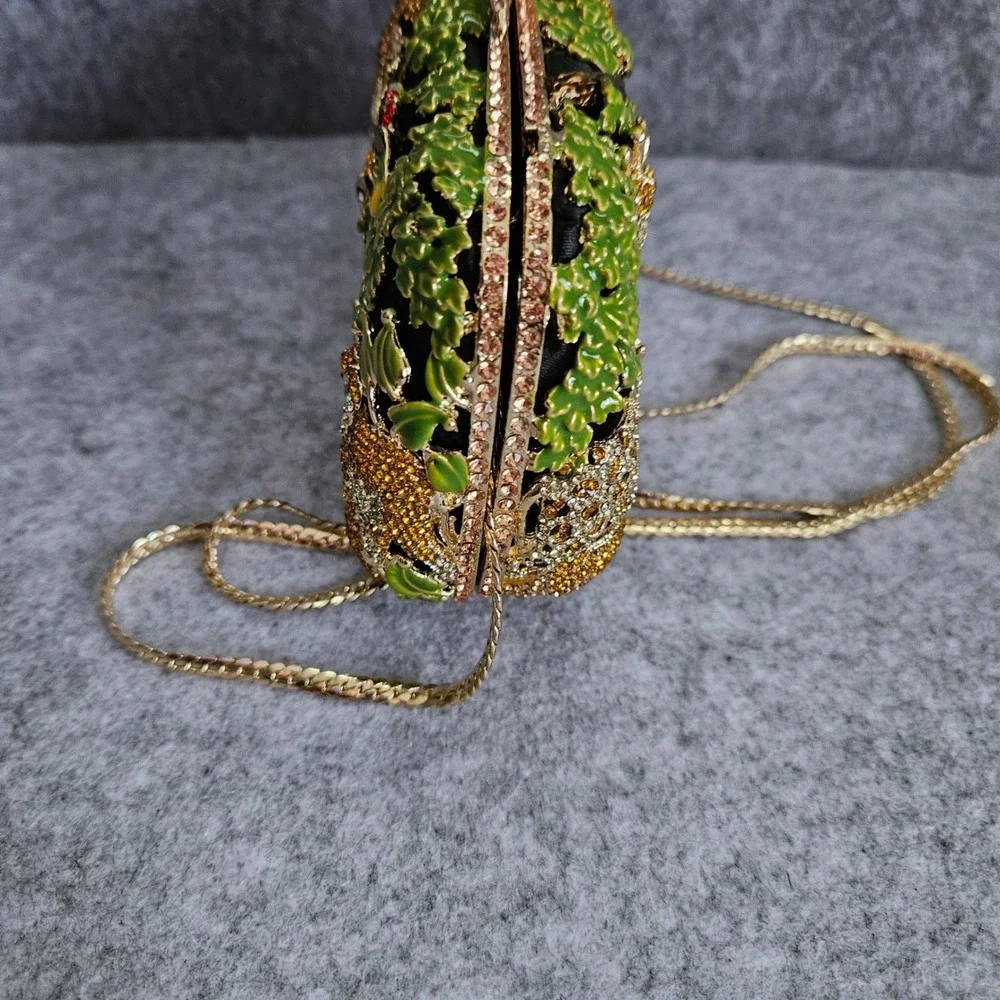 LUX MOB Crystal Enamel Jungle Safari Animal Evening Clutch Bag Lion Leopard Box